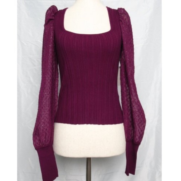 Anthropologie Purple Plum Puff-Sleeve Shimmer Sweater - Picture 4 of 13